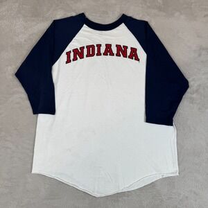 Vintage 90s Russel Athletic Indiana Raglan Shirt Mens‎ L White Preowned Stain